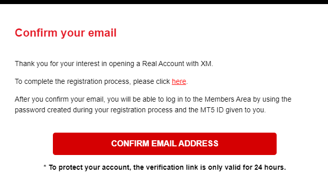 xm confirmation email