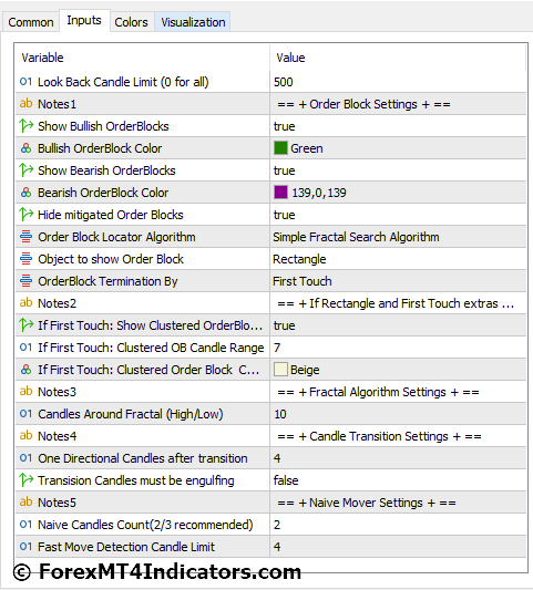 Order Block Locator MT5 Indicator Settings