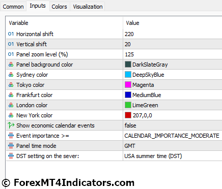 Forex Market Hours GMT MT5 Indicator Settings