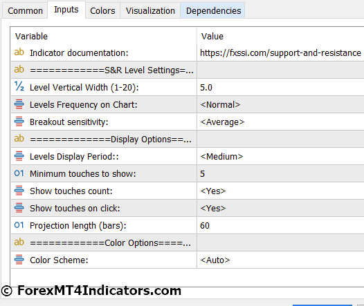 Support & Resistance MT5 Indicator Settings