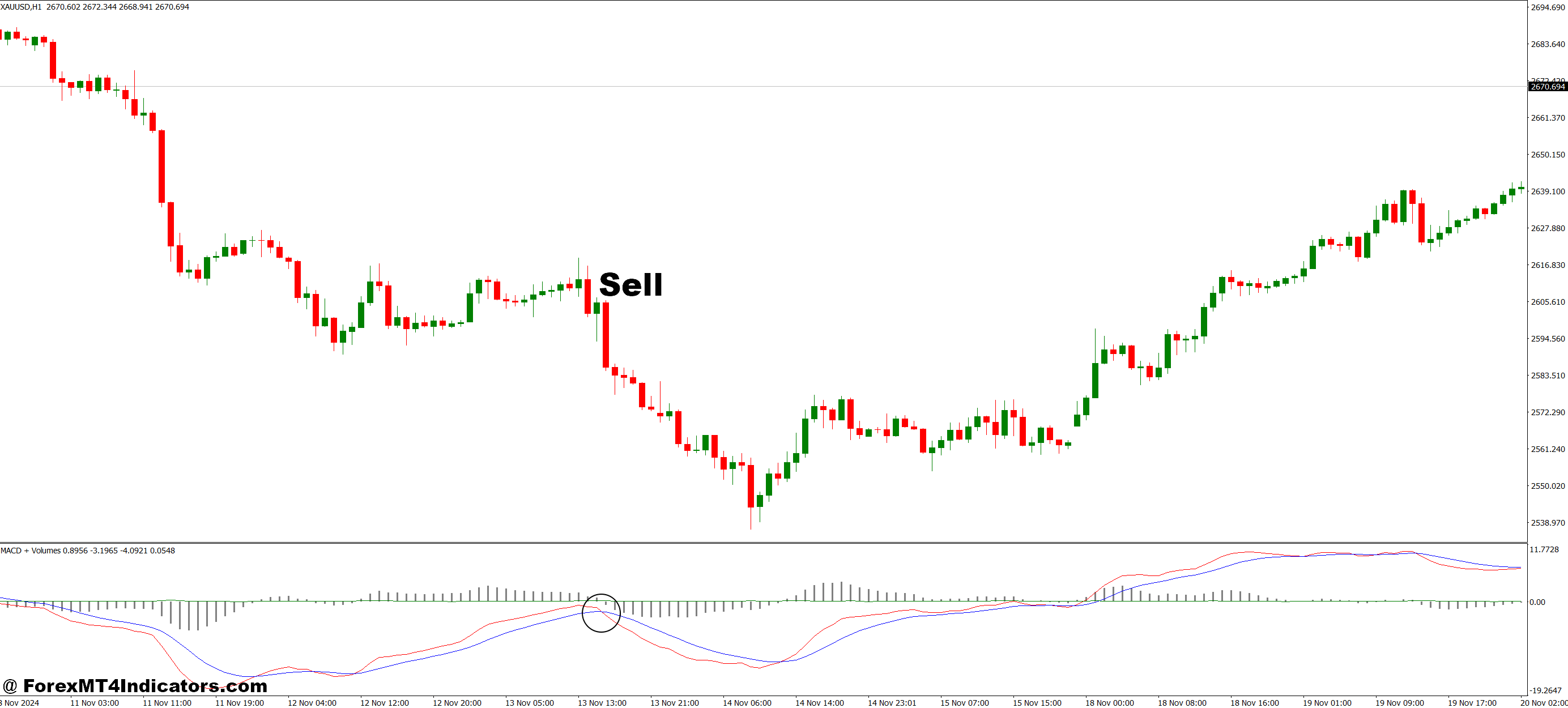 How to Trade with MACD and Volumes MT4 Indicator - Sell Entry