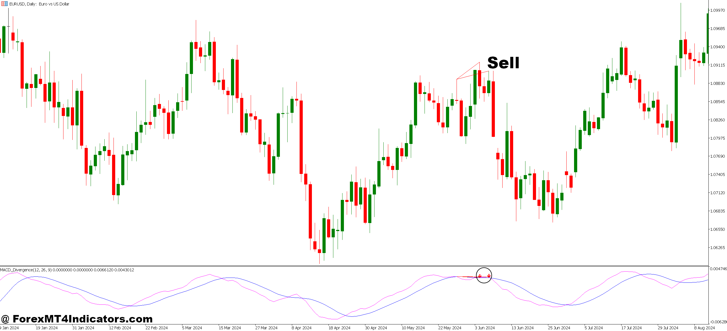How to Trade with MT5 MACD Divergence Indicator - Sell Entry